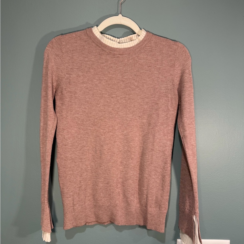 Vila Milano Mauve Sweater W/ Ruffle Sleeve & Crew Neck Wool Blend, Sz S